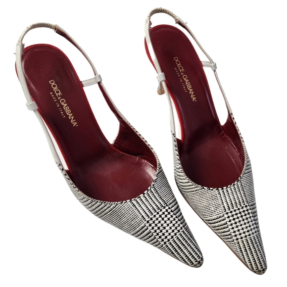 DOLCE & GABBANA Houndstooth Slingback Heels - 7 1/2 - Picture 4 of 8